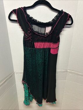 SLAK Black, Teal & Hot Pink Mixed Media Dress